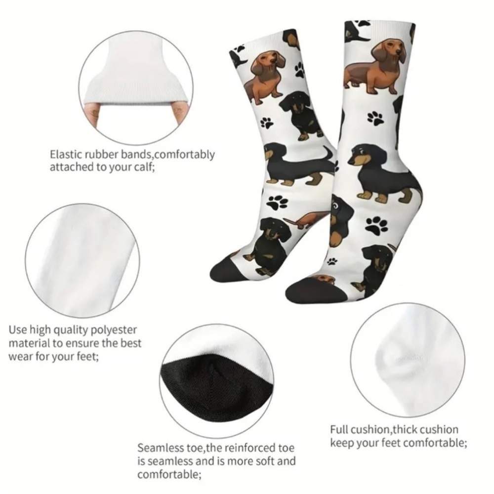 Dachshund Doxie‎ Weiner Sausage Dog Novelty Crew Tube Socks Unisex Men’s Women’s - Picture 9 of 14